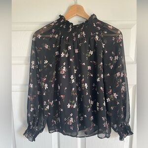 Madewell Black Floral Sheer Blouse